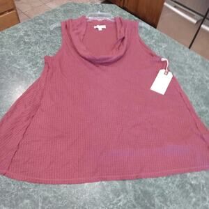 Day to Day Blu Pepper Sleeveless Cowl Neck Waffle Top Womens L NWT Cottage Boho